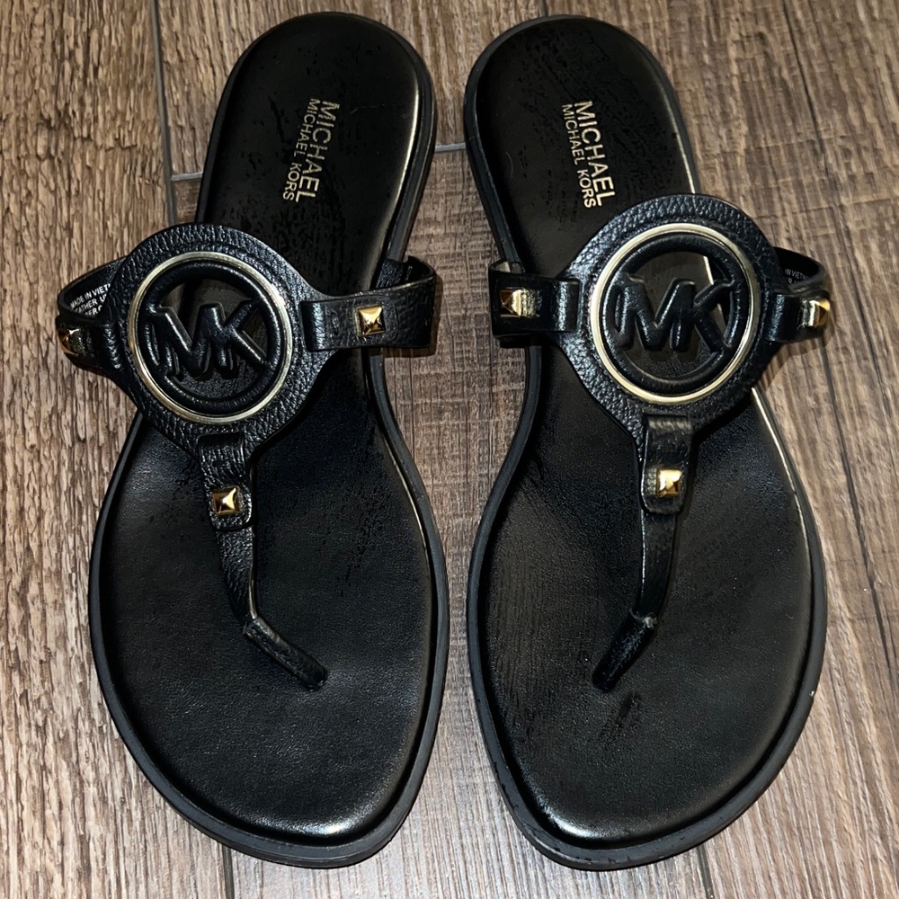 Michael Kors Black Slides with Gold Studs